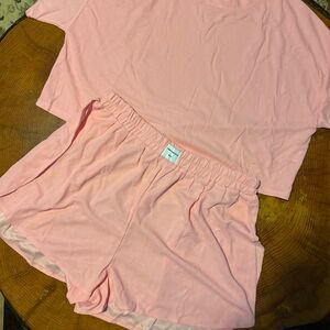 ATTIREFINE Elegant Series Design XL Pink Women's Waffle Sleepwear Shorts Set Y2K